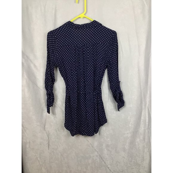 Motherhood Long Sleeve V-Neck Small Blue W/White Polka dots Maternity Blouse - Picture 7 of 9